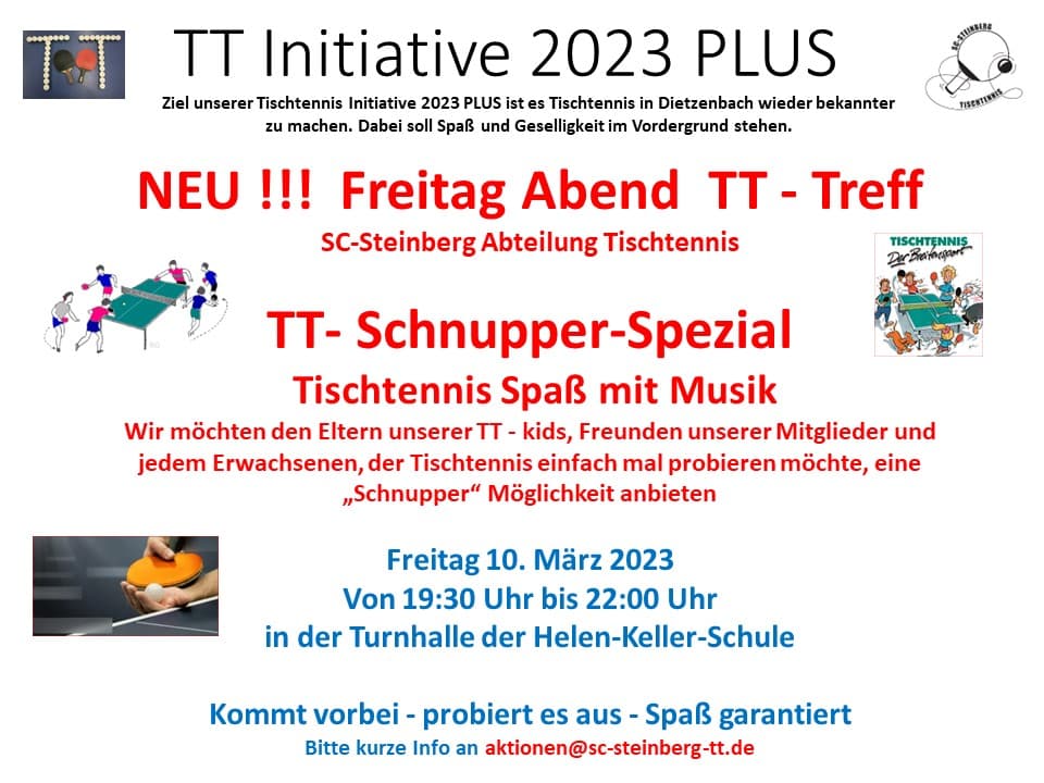 Schnupper Spezial Tischtennis Spaß mit Musik