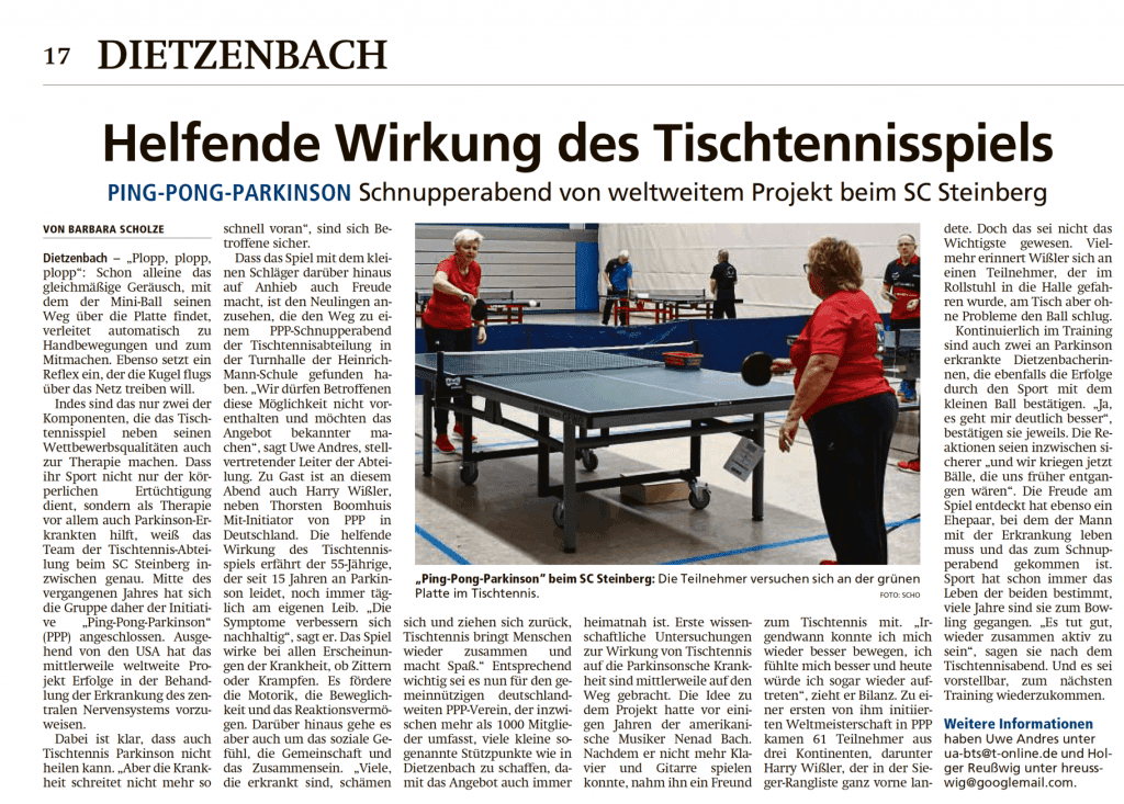 Helfende Wirkung des Tischtennisspiels – PING-PONG-PARKINSON