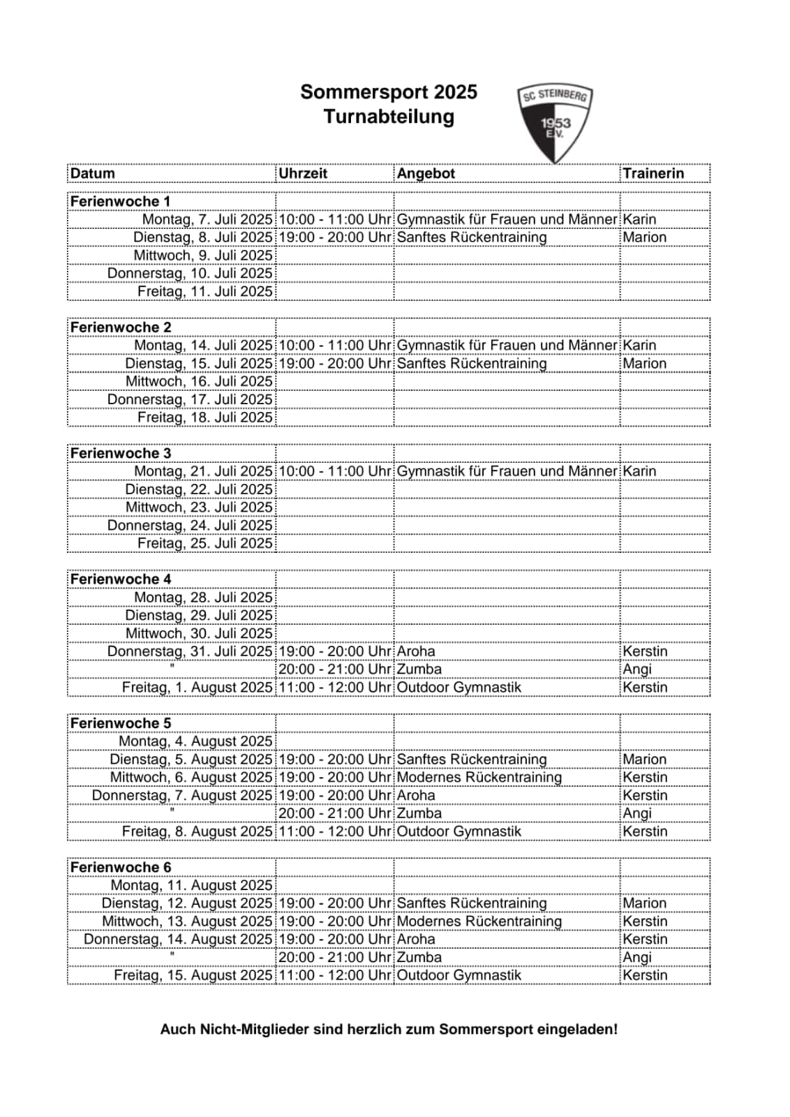 Sommersport 2025 Turnabteilung